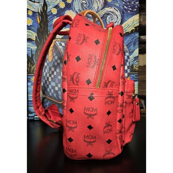 EUC - MCM Red Monogram Visteous Studded Backpack - Picture 4 of 12